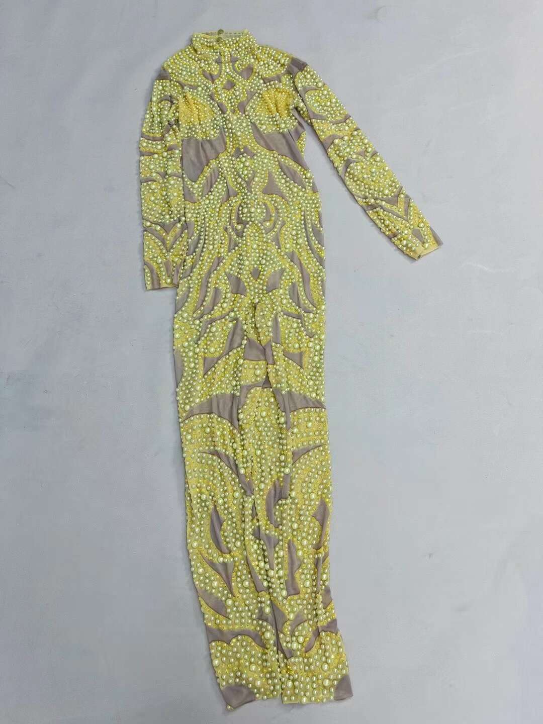 CELESINYI Baizhuhuan Crystal Lemon Pearl Maxi Gown
