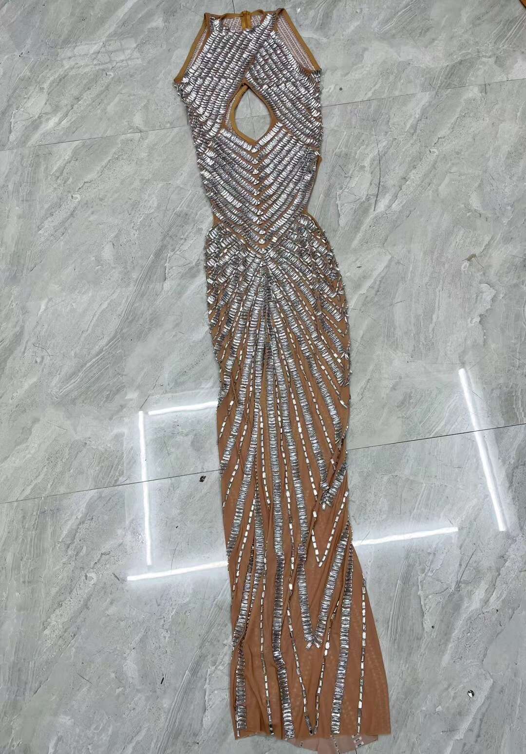 CELESINYI Changliantiao Crystal Silver Chain Bodysuit