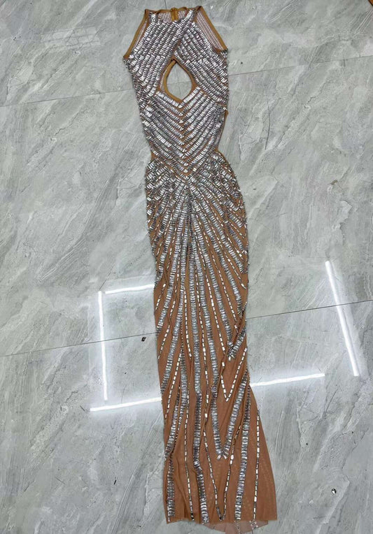 CELESINYI Changliantiao Crystal Silver Chain Bodysuit