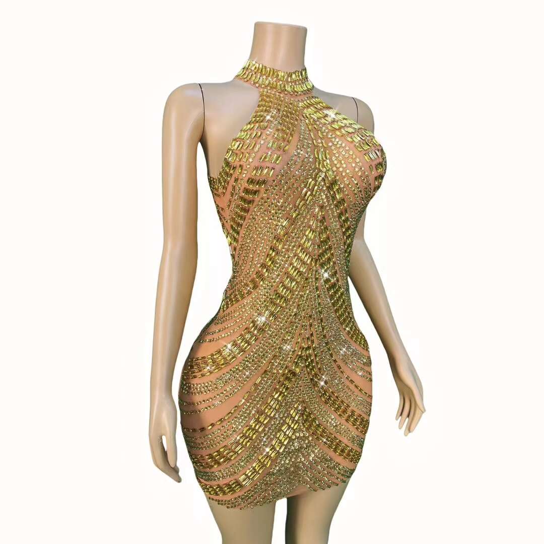 CELESINYI Sixian Crystal Orange Silk Mini Dress