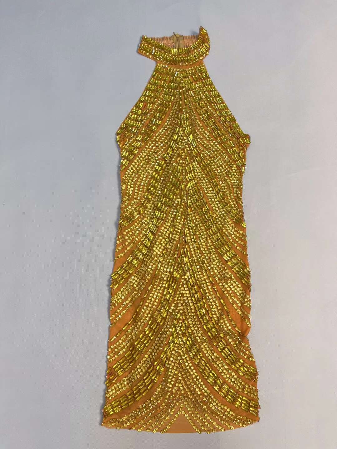 CELESINYI Sixian Crystal Orange Silk Mini Dress