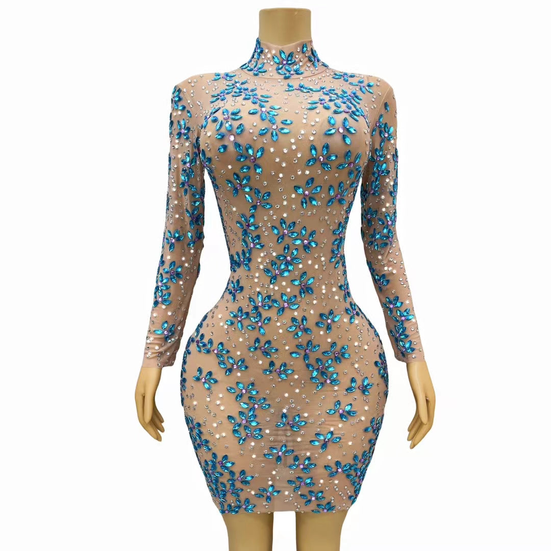 CELESINYI Shuijinghua Crystal Flower Mini Dress
