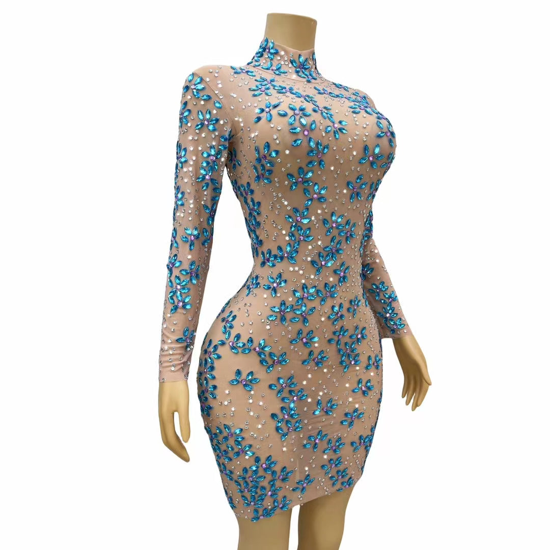 CELESINYI Shuijinghua Crystal Flower Mini Dress