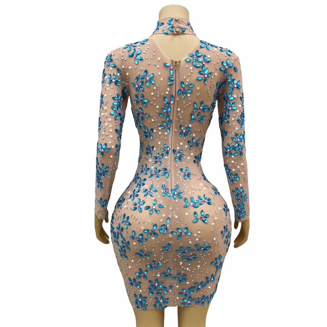 CELESINYI Shuijinghua Crystal Flower Mini Dress