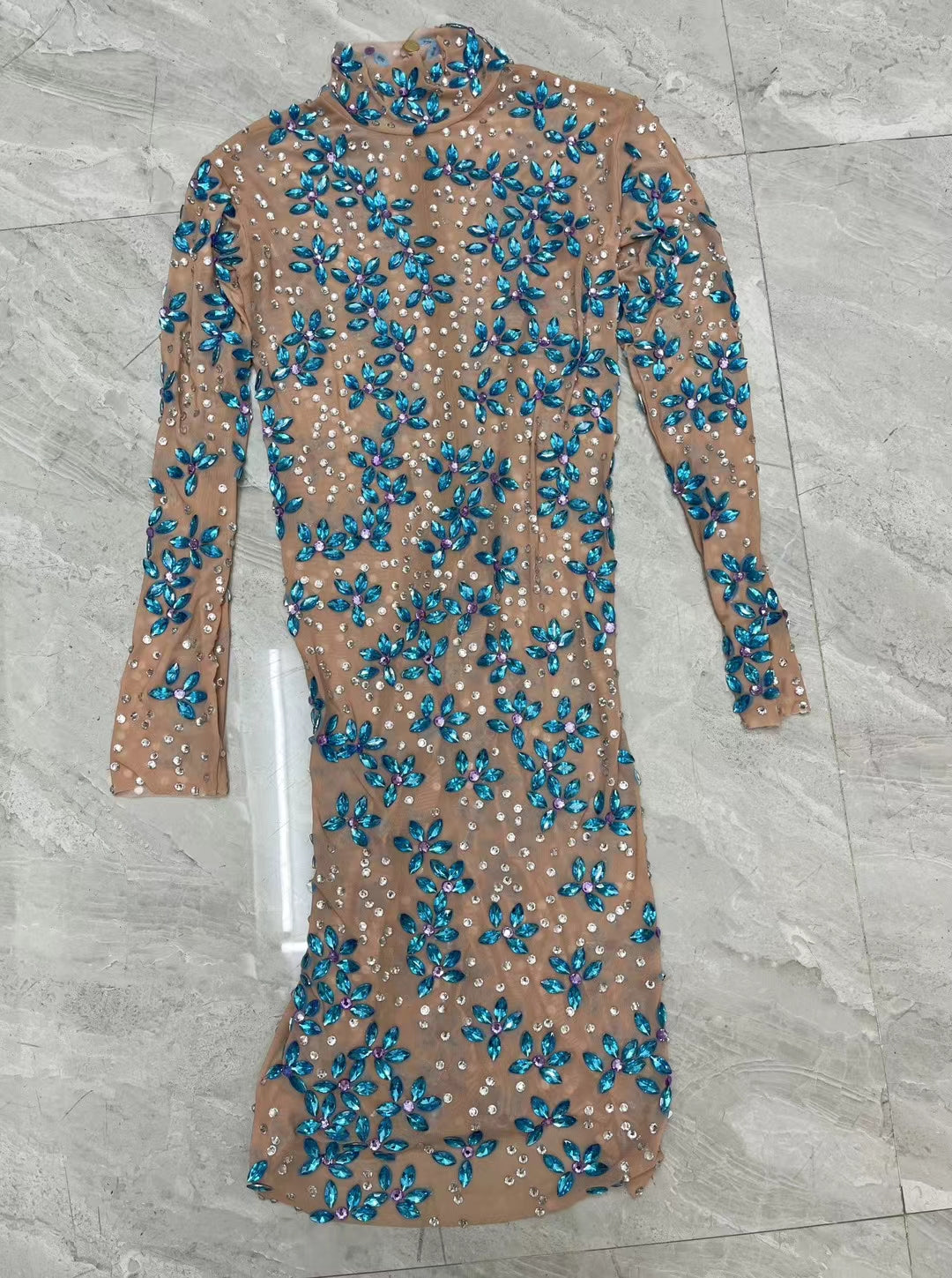 CELESINYI Shuijinghua Crystal Flower Mini Dress
