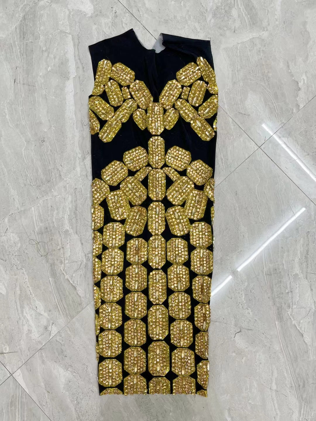 CELESINYI Jinpai Crystal Honeycomb Mini Dress