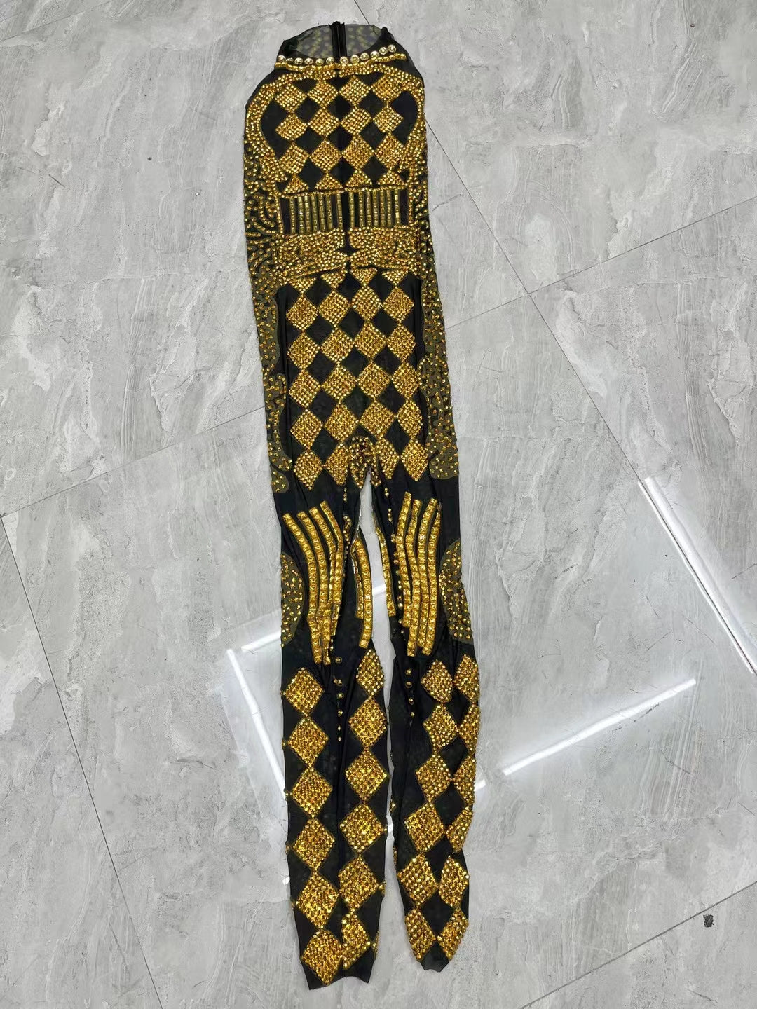 CELESINYI Puke Crystal Gold Card Bodysuit