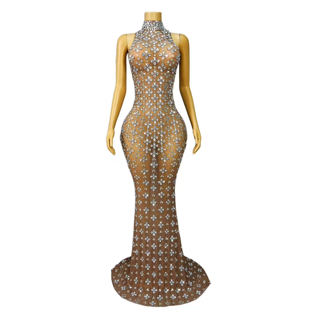 CELESINYI Wanhuakai Crystal Flower Grid Gown