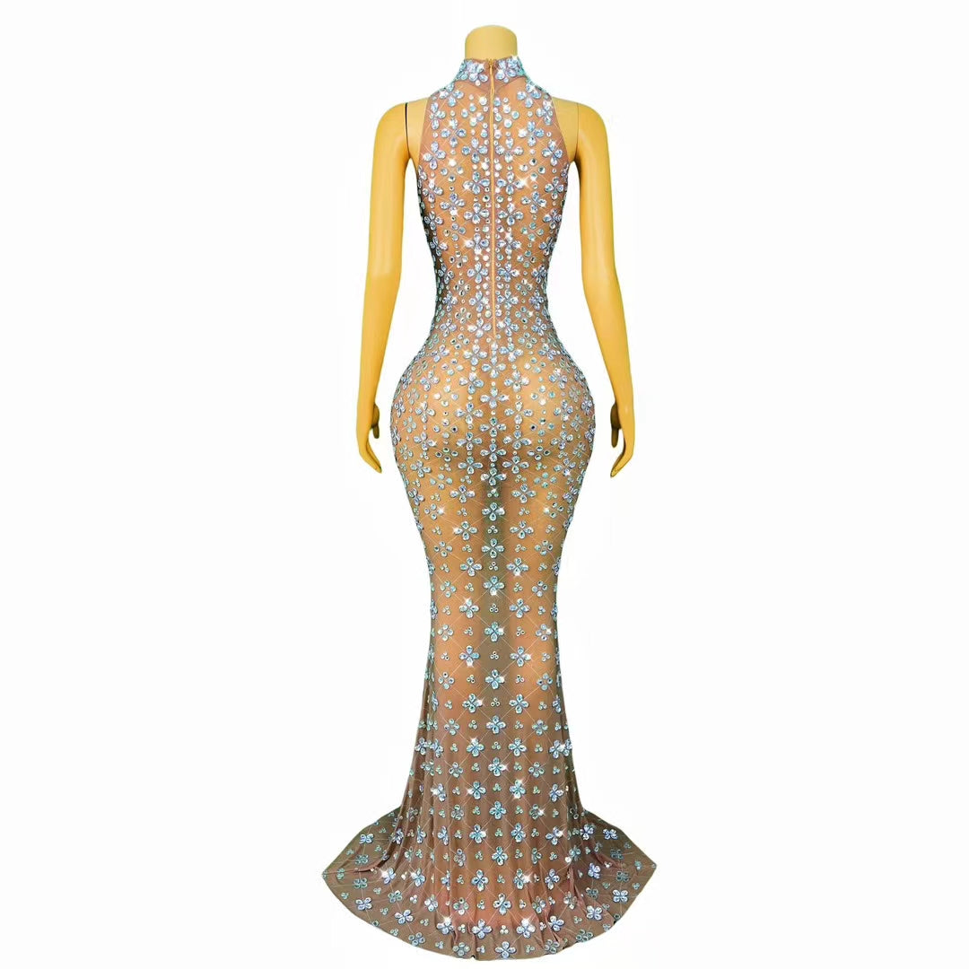 CELESINYI Wanhuakai Crystal Flower Grid Gown