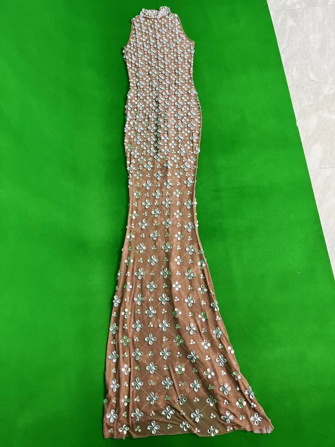 CELESINYI Wanhuakai Crystal Flower Grid Gown