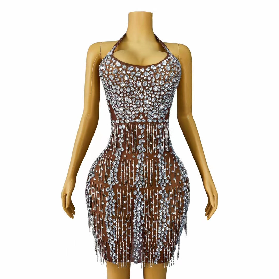 CELESINYI Wudong Crystal Fringe Bodysuit