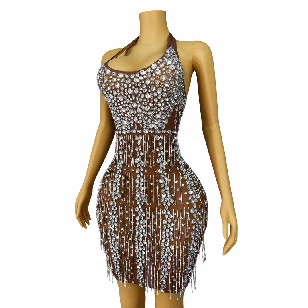 CELESINYI Wudong Crystal Fringe Bodysuit