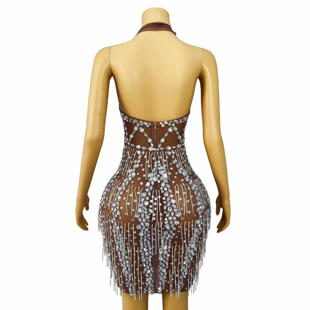CELESINYI Wudong Crystal Fringe Bodysuit