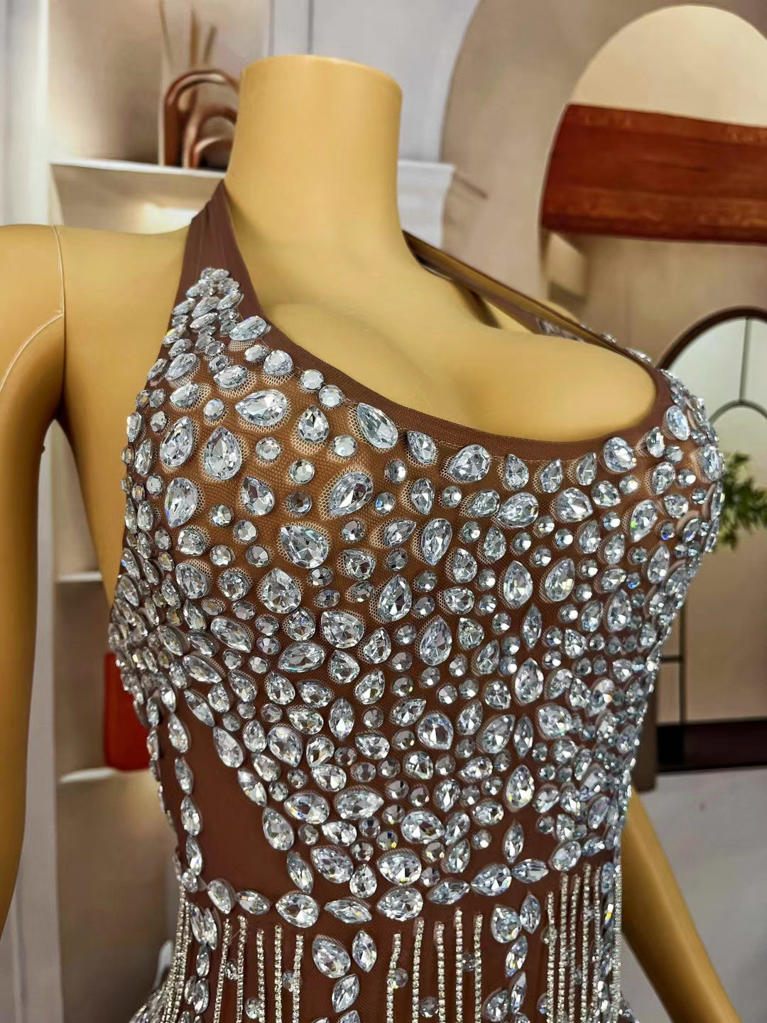 CELESINYI Wudong Crystal Fringe Bodysuit