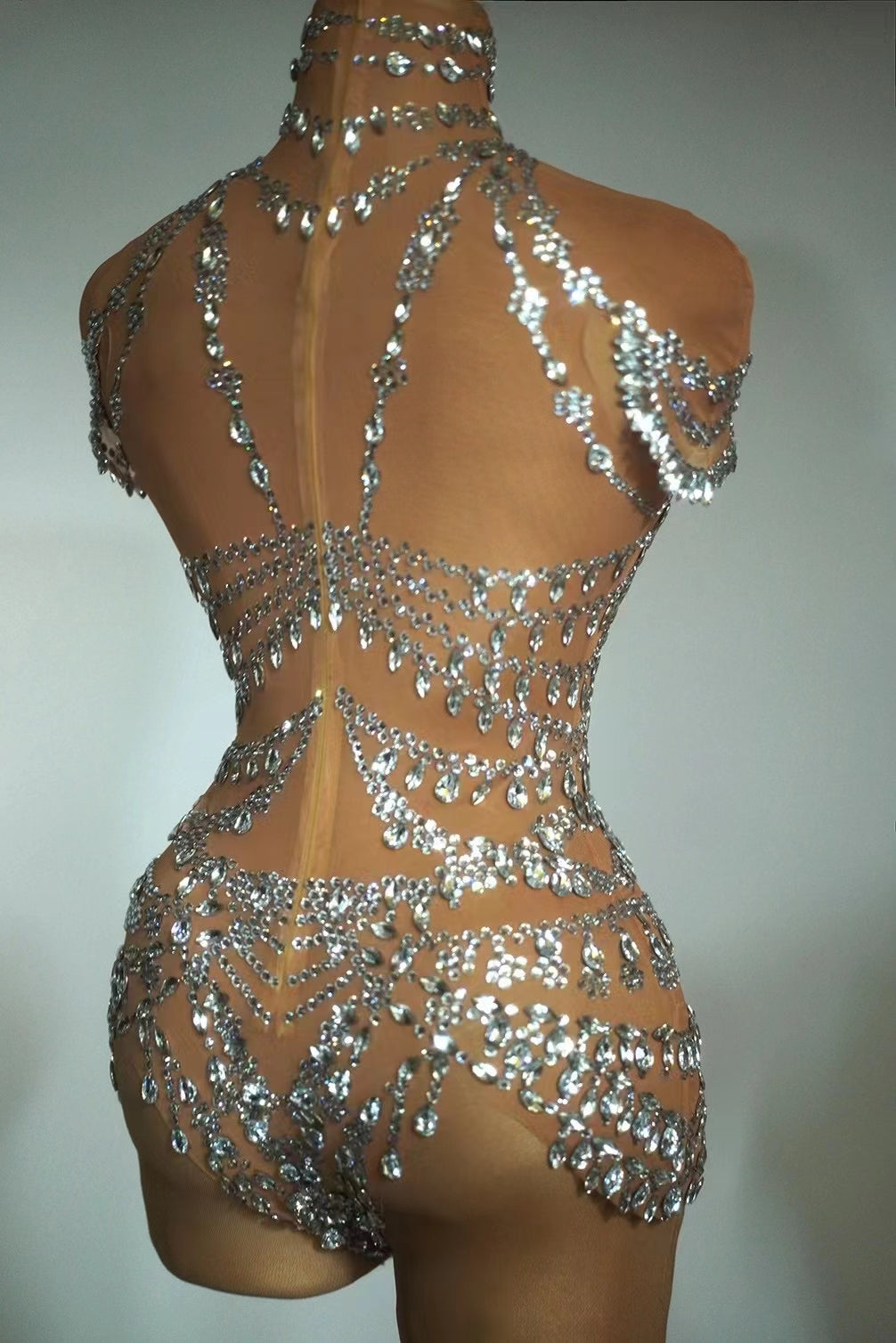 CELESINYI Wuniang Crystal Choker Bodysuit