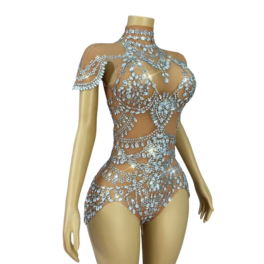 CELESINYI Wuniang Crystal Choker Bodysuit