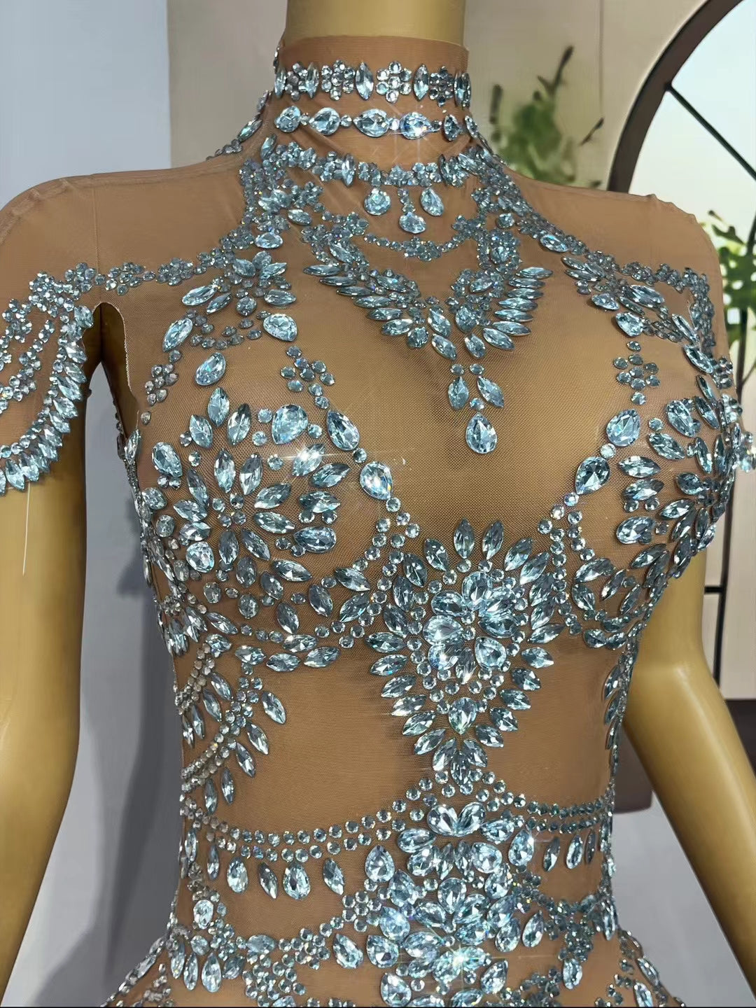 CELESINYI Wuniang Crystal Choker Bodysuit