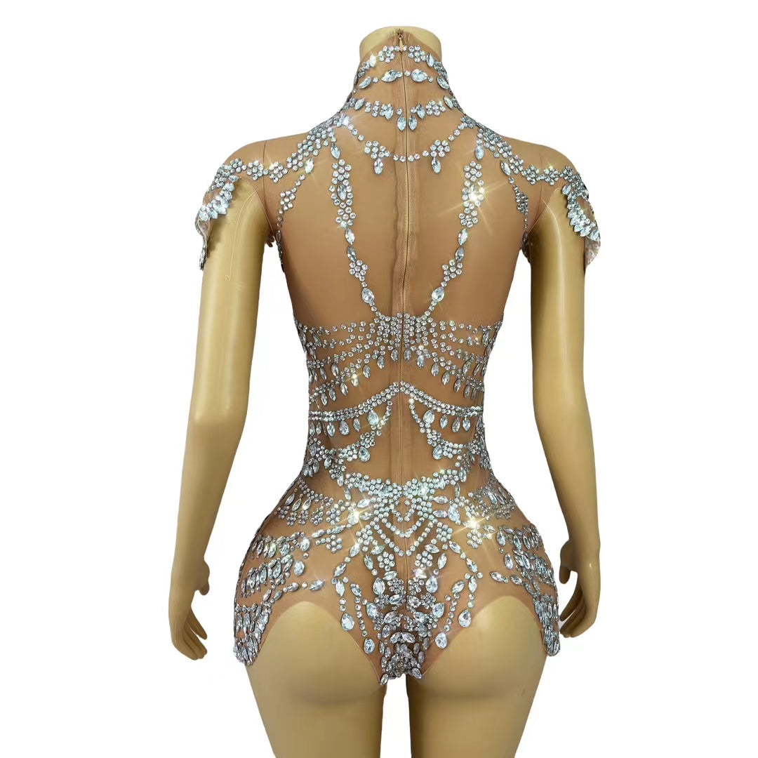 CELESINYI Wuniang Crystal Choker Bodysuit