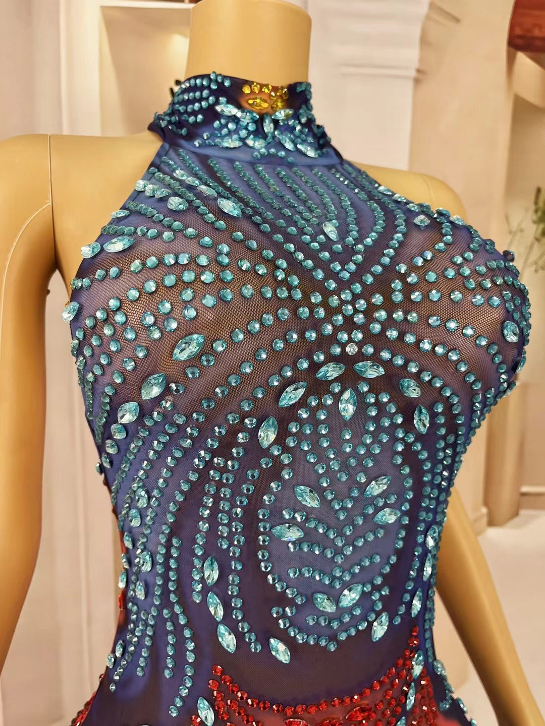 CELESINYI Sanchaji Crystal Trident Bodysuit