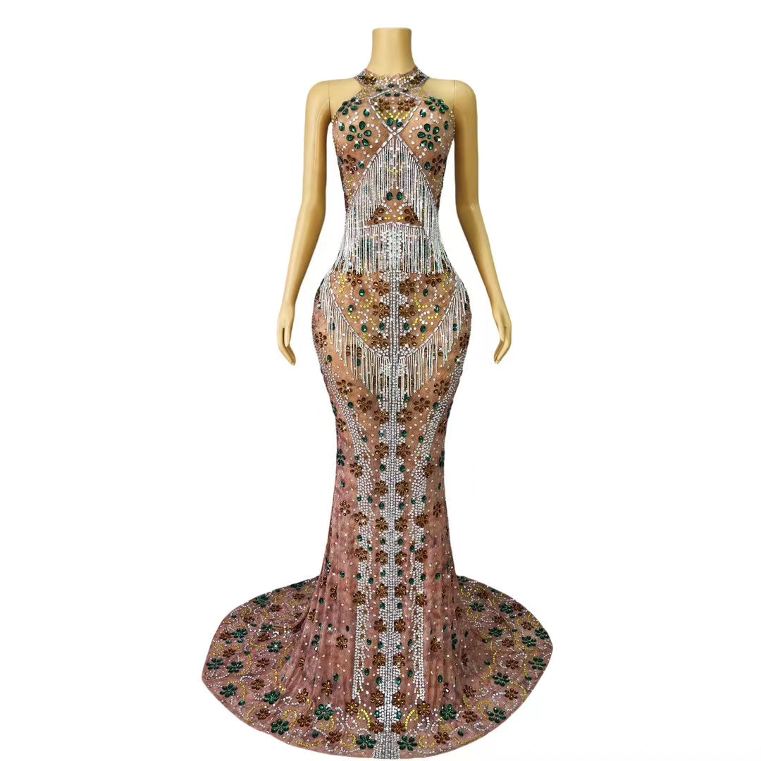 CELESINYI Qingmu Crystal Fringe Bodysuit