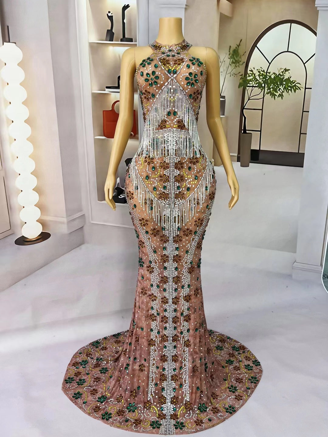 CELESINYI Qingmu Crystal Fringe Bodysuit