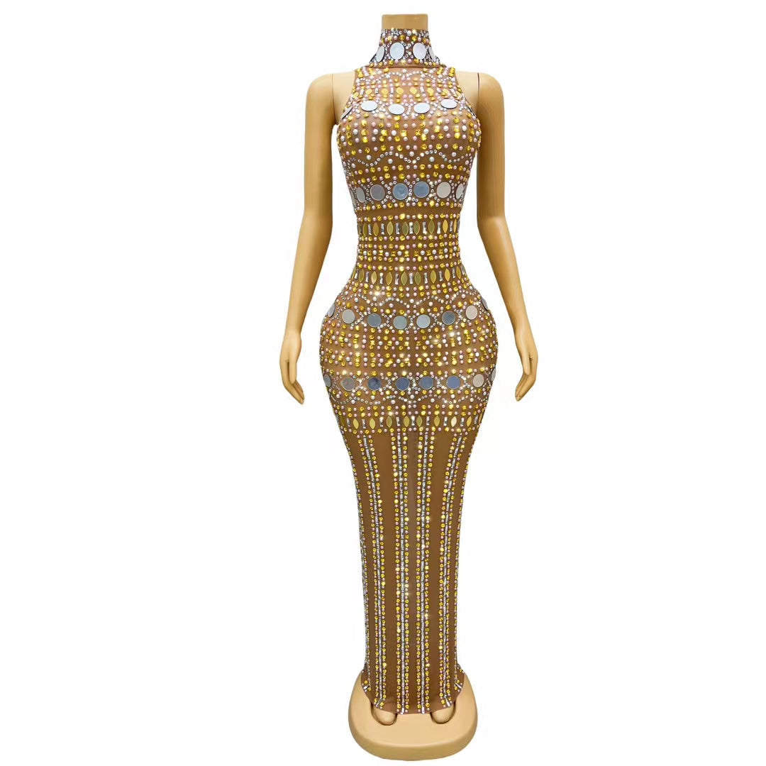 CELESINYI Jinyaodai Crystal Gold Belt Bodysuit