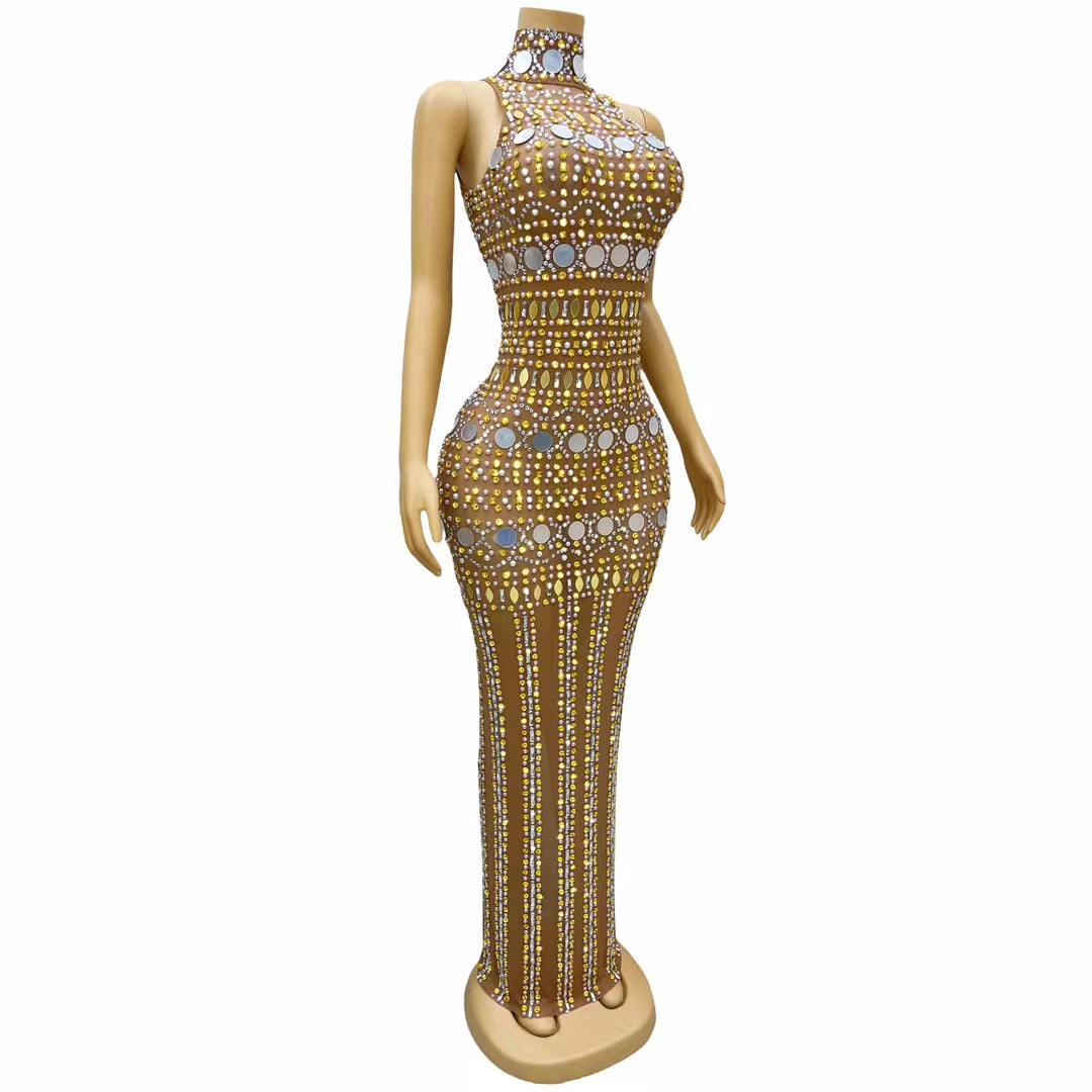 CELESINYI Jinyaodai Crystal Gold Belt Bodysuit