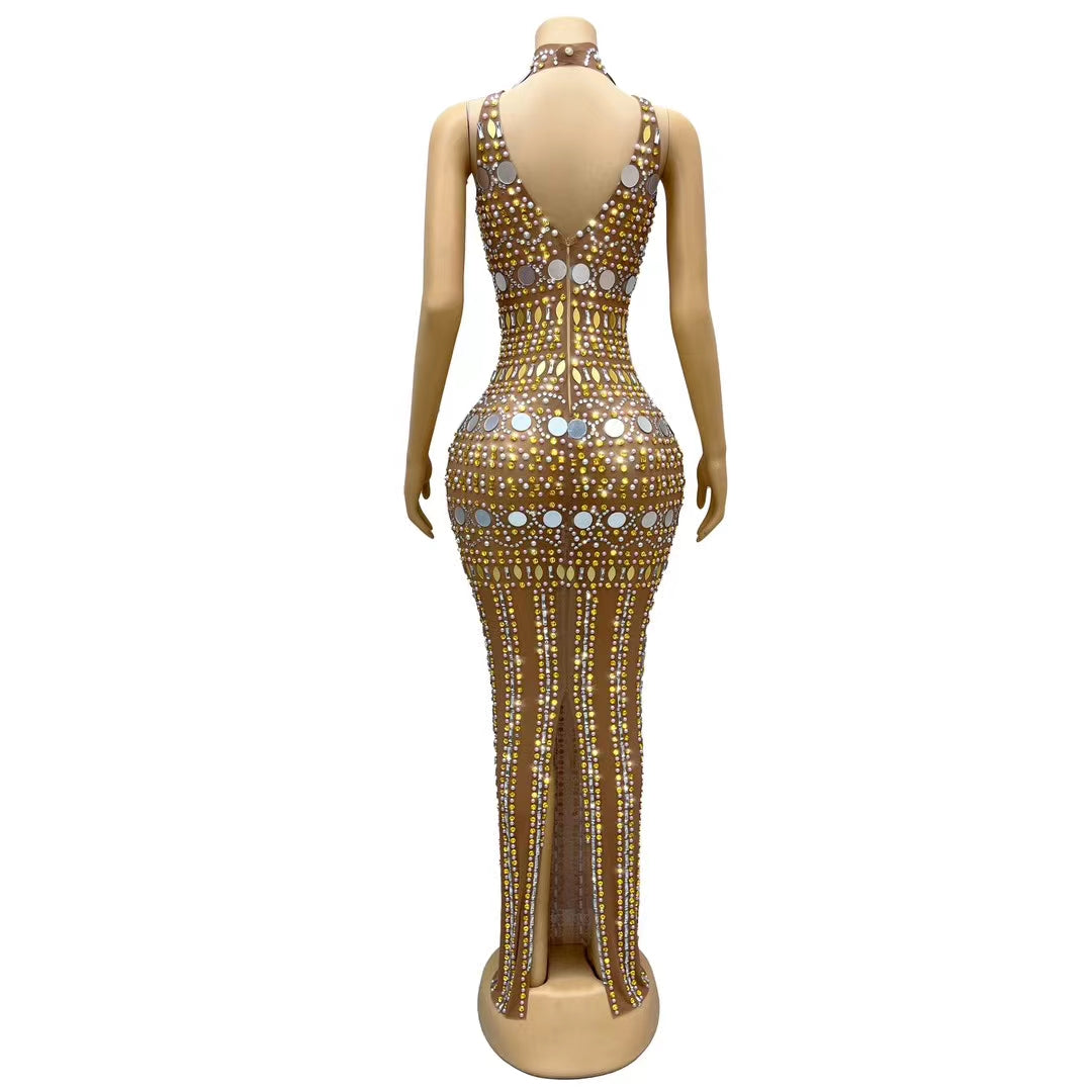 CELESINYI Jinyaodai Crystal Gold Belt Bodysuit