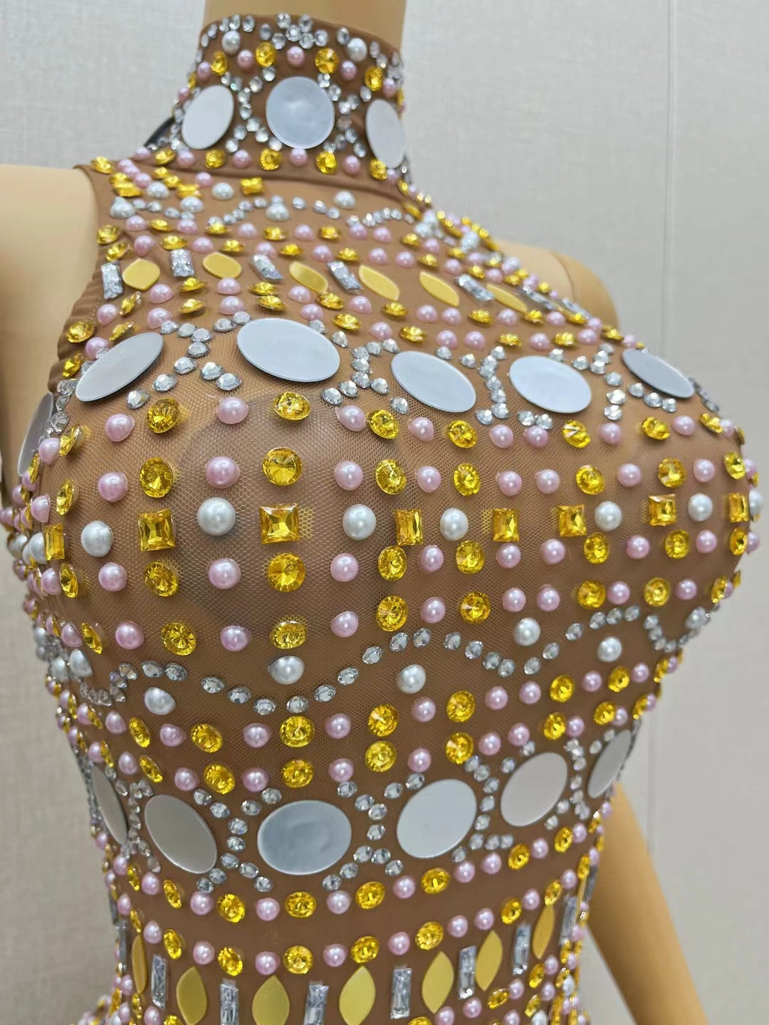 CELESINYI Jinyaodai Crystal Gold Belt Bodysuit