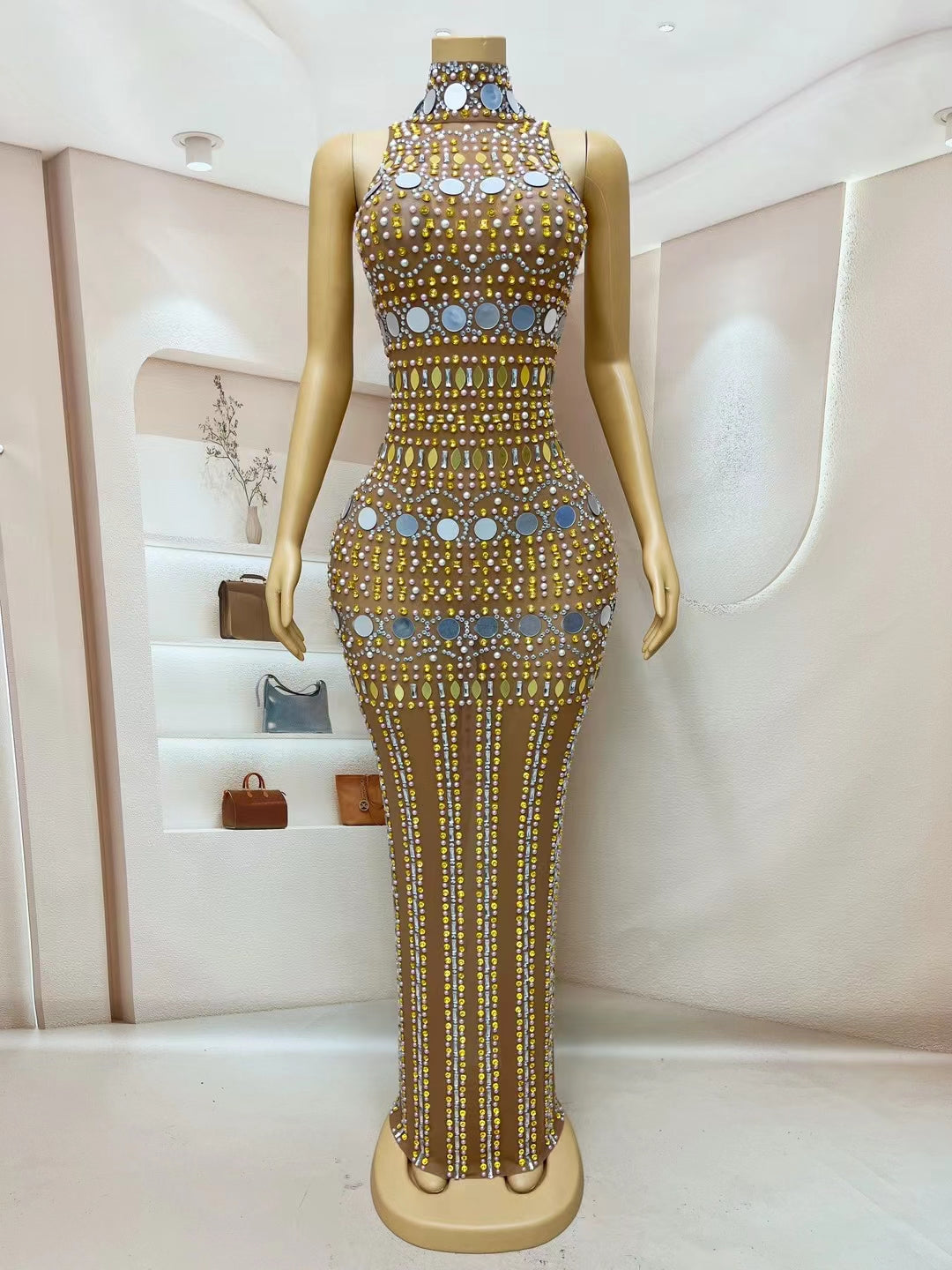 CELESINYI Jinyaodai Crystal Gold Belt Bodysuit