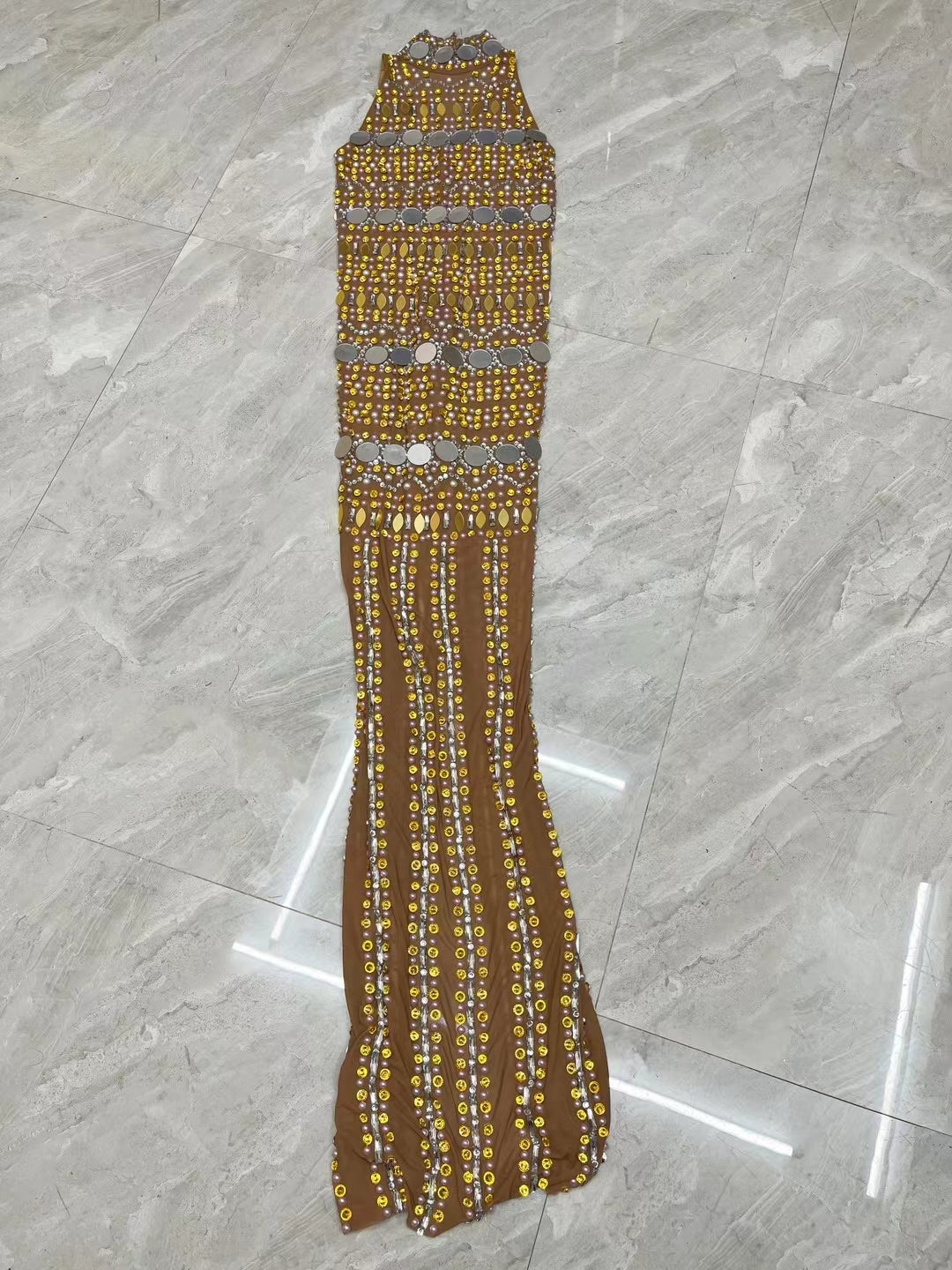CELESINYI Jinyaodai Crystal Gold Belt Bodysuit