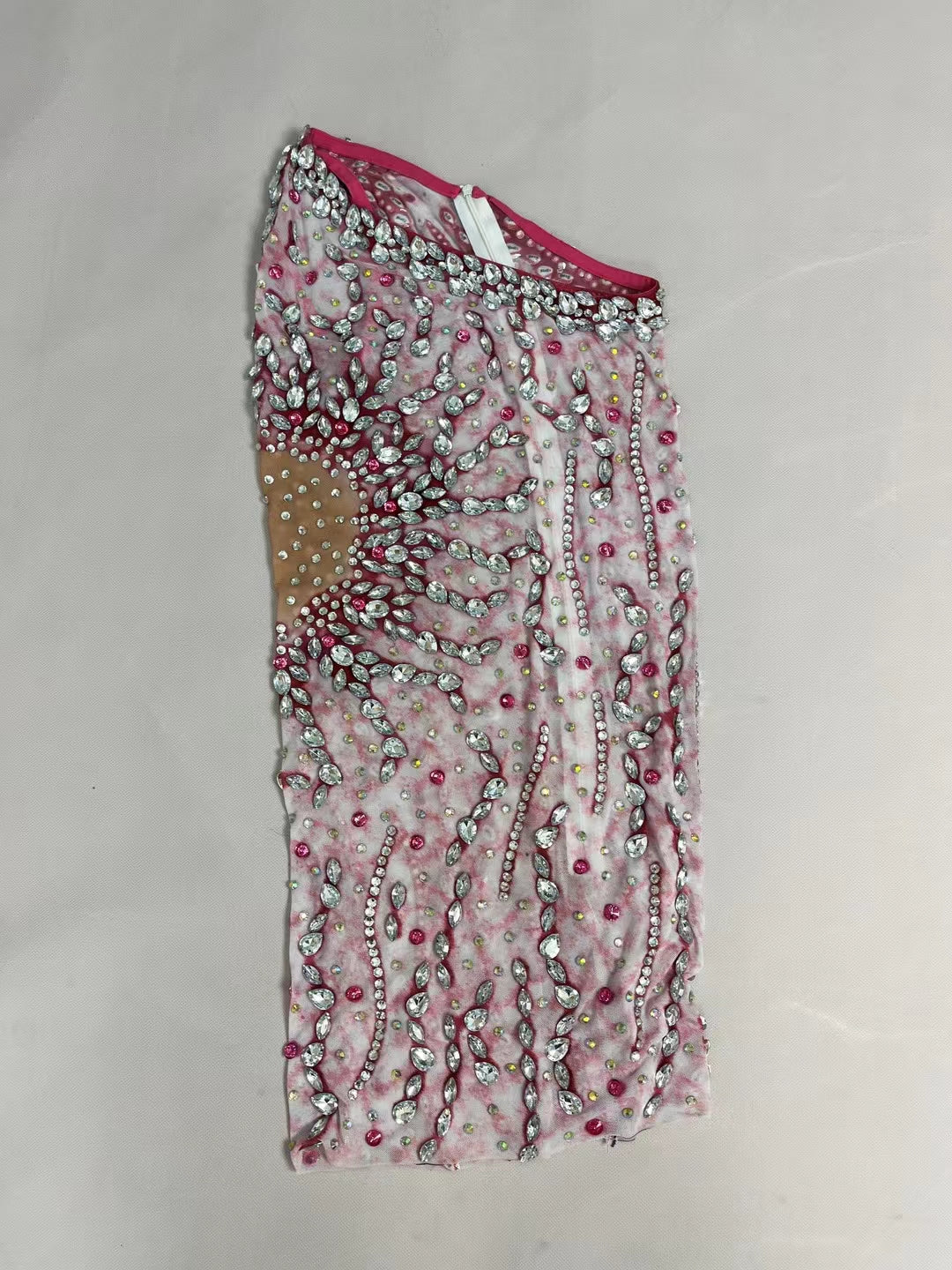 CELESINYI Lunhai Crystal One-Shoulder Mini Dress (Pink)