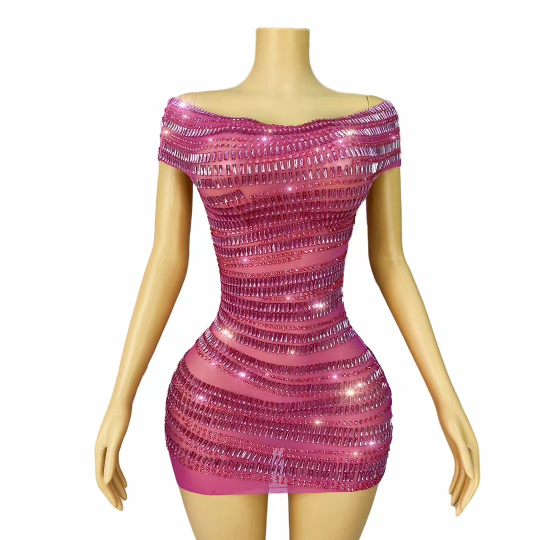 CELESINYI Gangsuo Crystal Rose Mini Dress