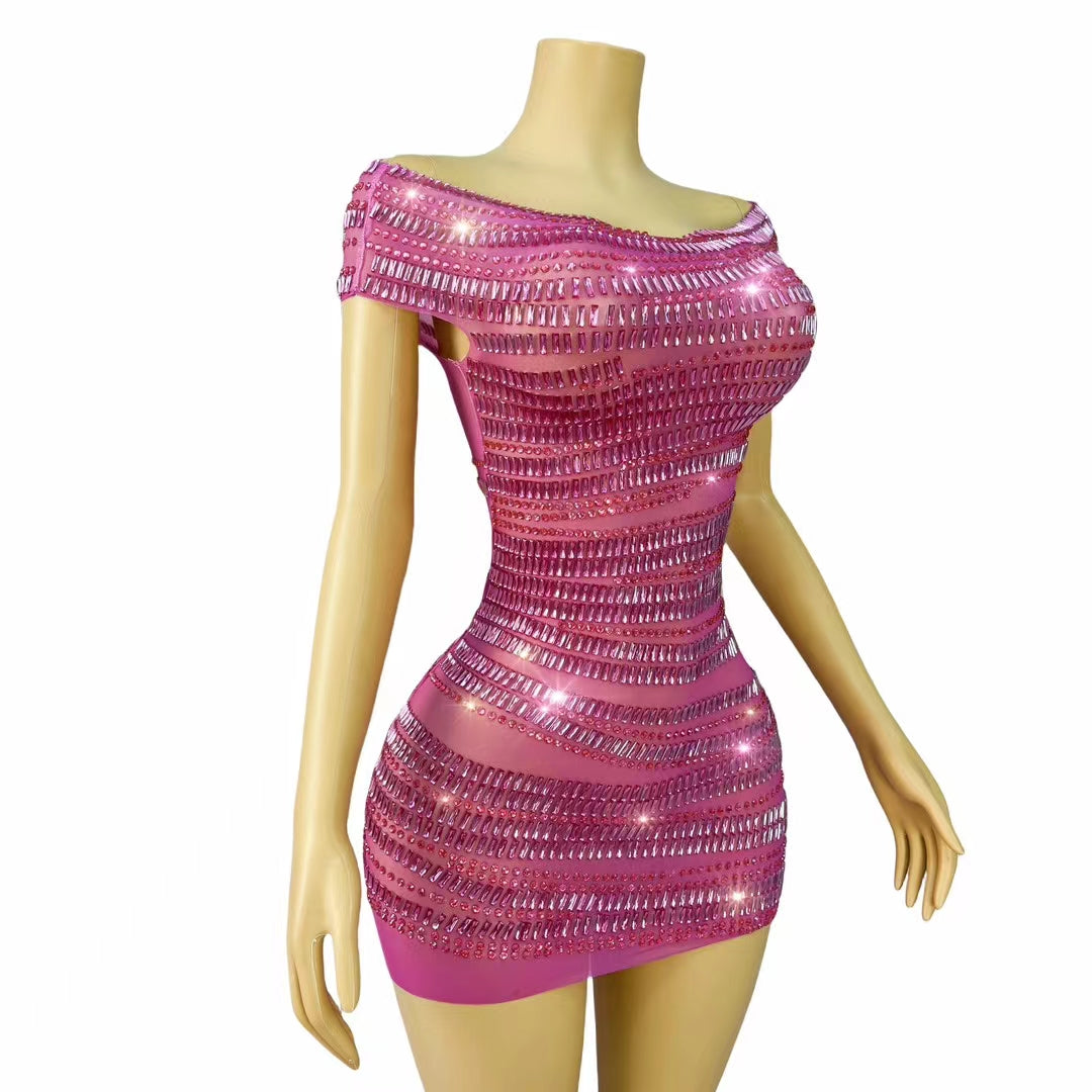 CELESINYI Gangsuo Crystal Rose Mini Dress