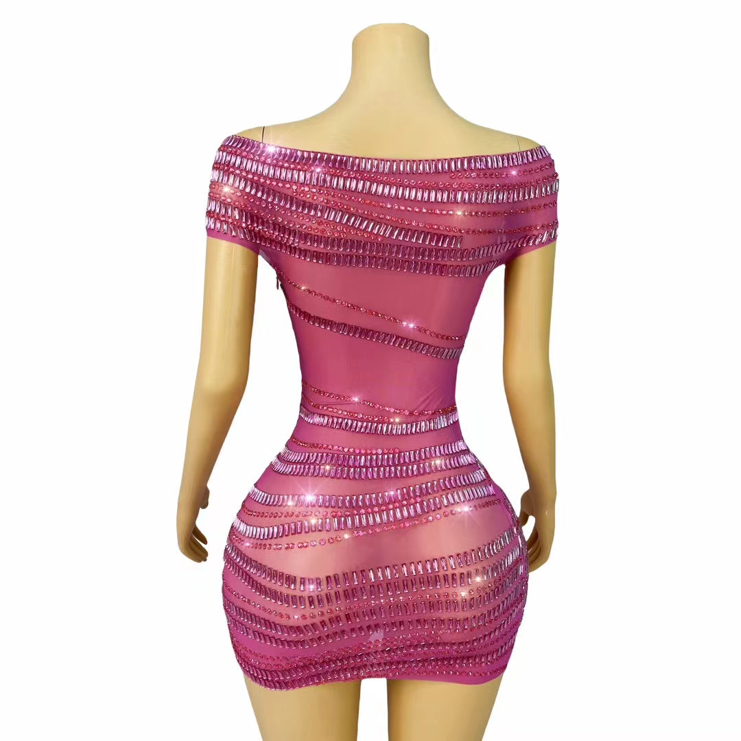 CELESINYI Gangsuo Crystal Rose Mini Dress