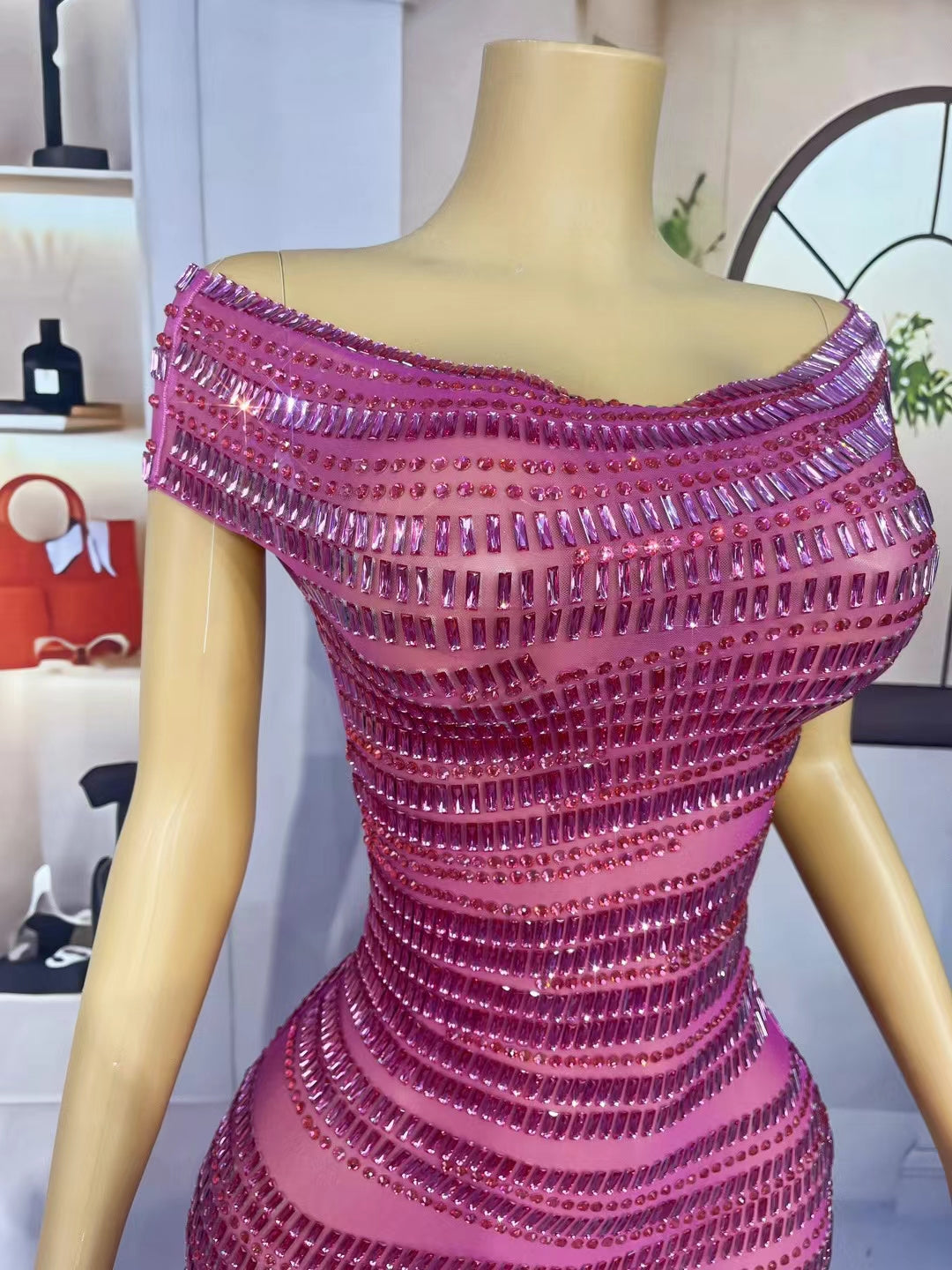 CELESINYI Gangsuo Crystal Rose Mini Dress