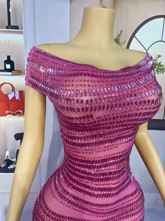 CELESINYI Gangsuo Crystal Rose Mini Dress
