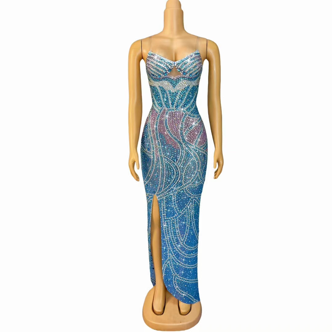 CELESINYI Langyinbeike Crystal Blue Gradient Mermaid Gown