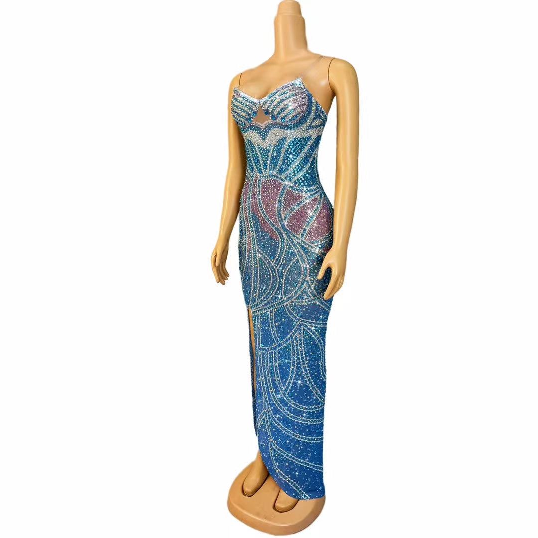 CELESINYI Langyinbeike Crystal Blue Gradient Mermaid Gown