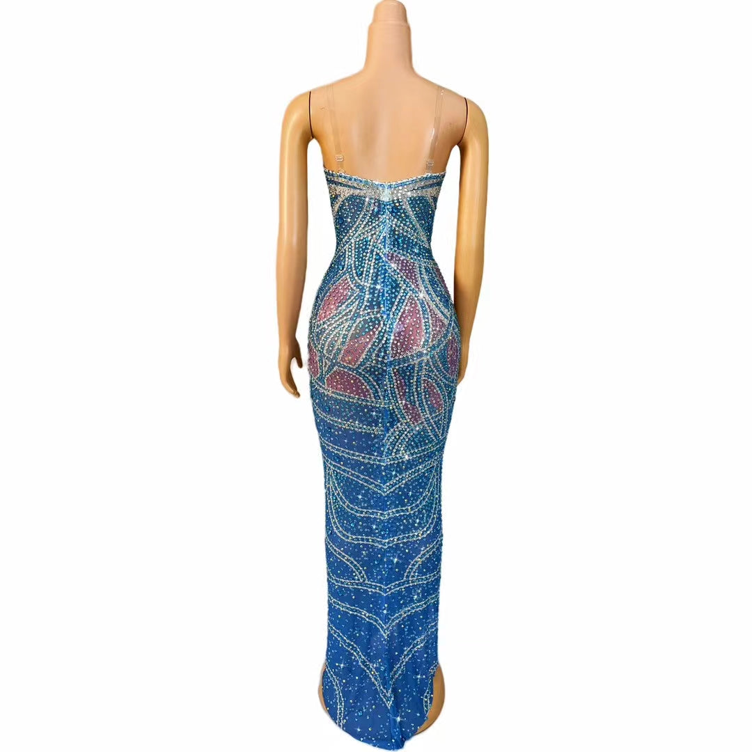 CELESINYI Langyinbeike Crystal Blue Gradient Mermaid Gown