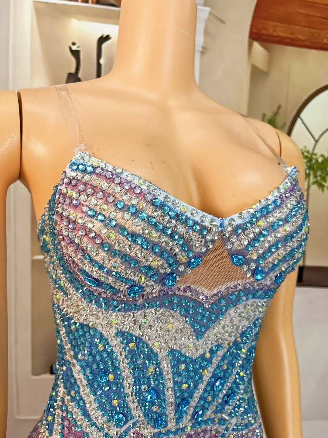 CELESINYI Langyinbeike Crystal Blue Gradient Mermaid Gown