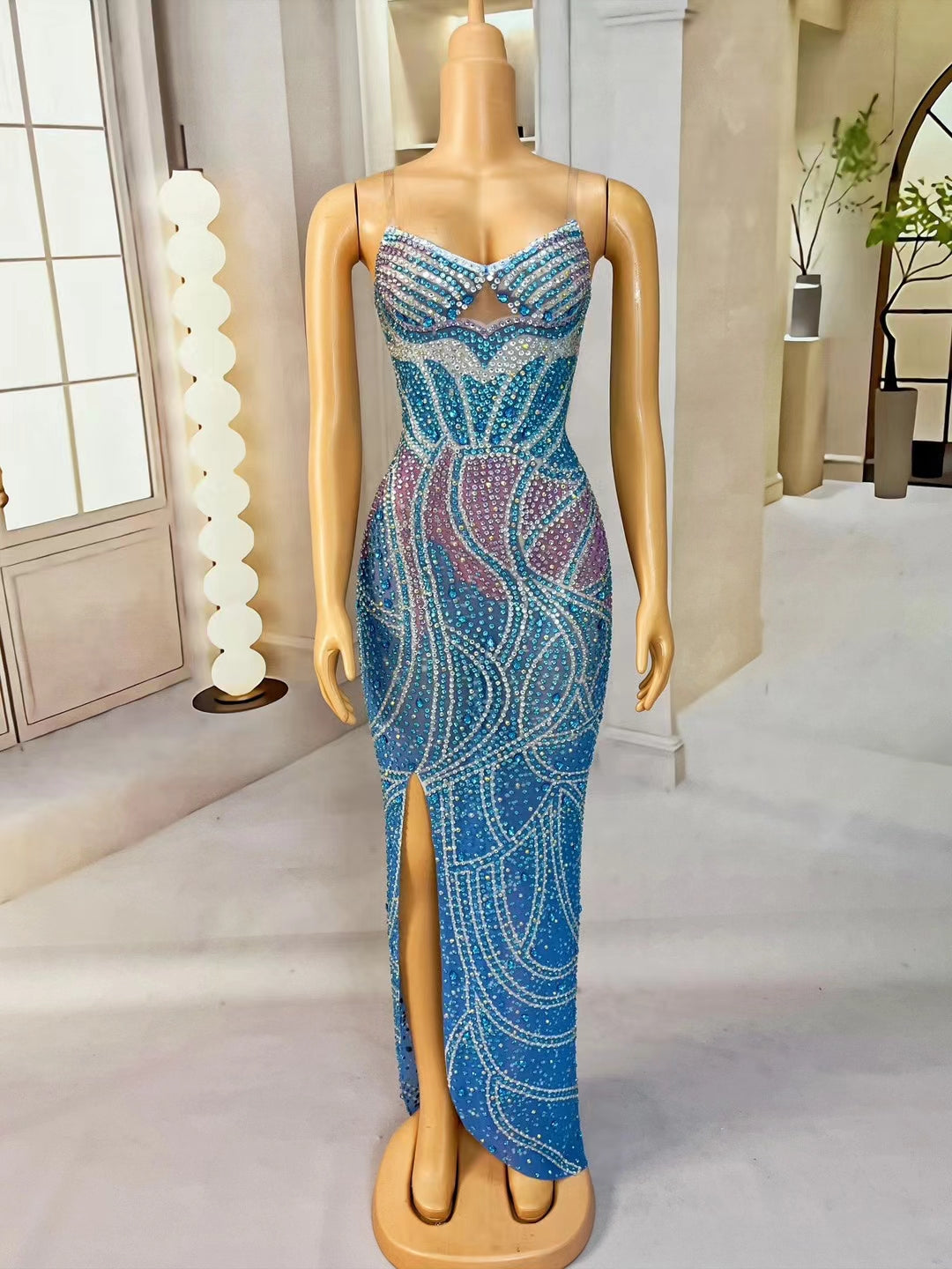 CELESINYI Langyinbeike Crystal Blue Gradient Mermaid Gown