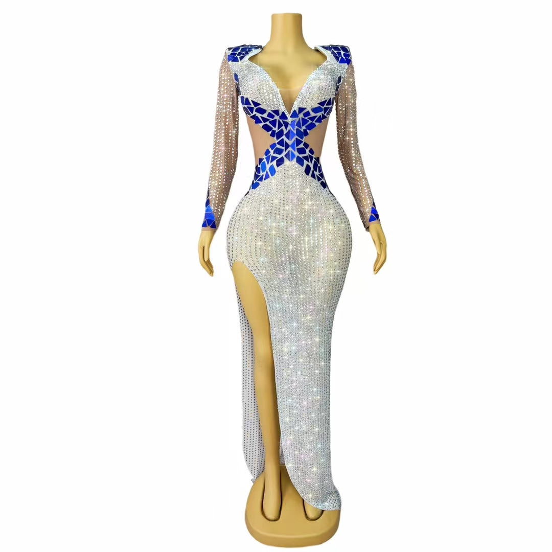 CELESINYI Jiaochajing Crystal Blue Mirror Mermaid Gown