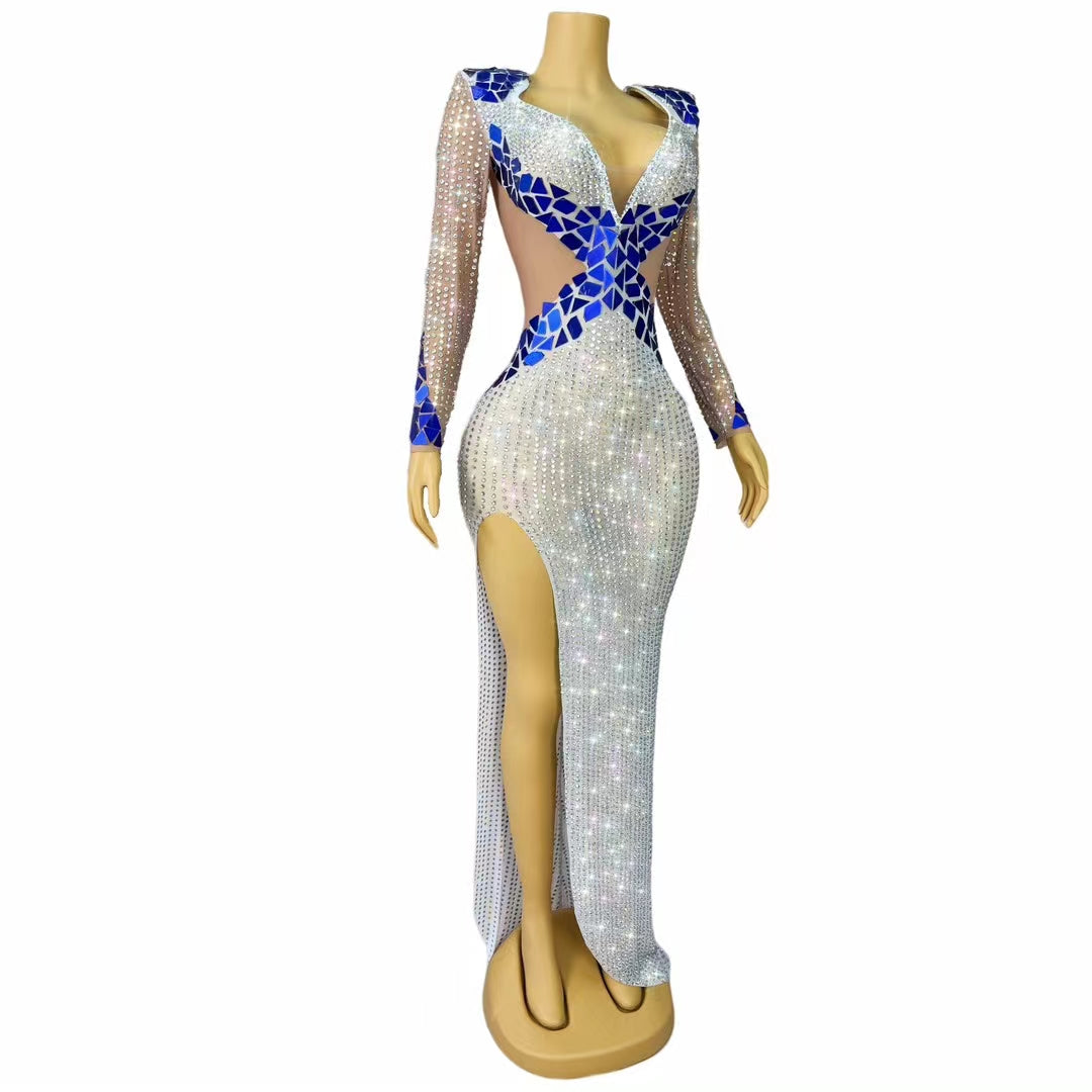 CELESINYI Jiaochajing Crystal Blue Mirror Mermaid Gown