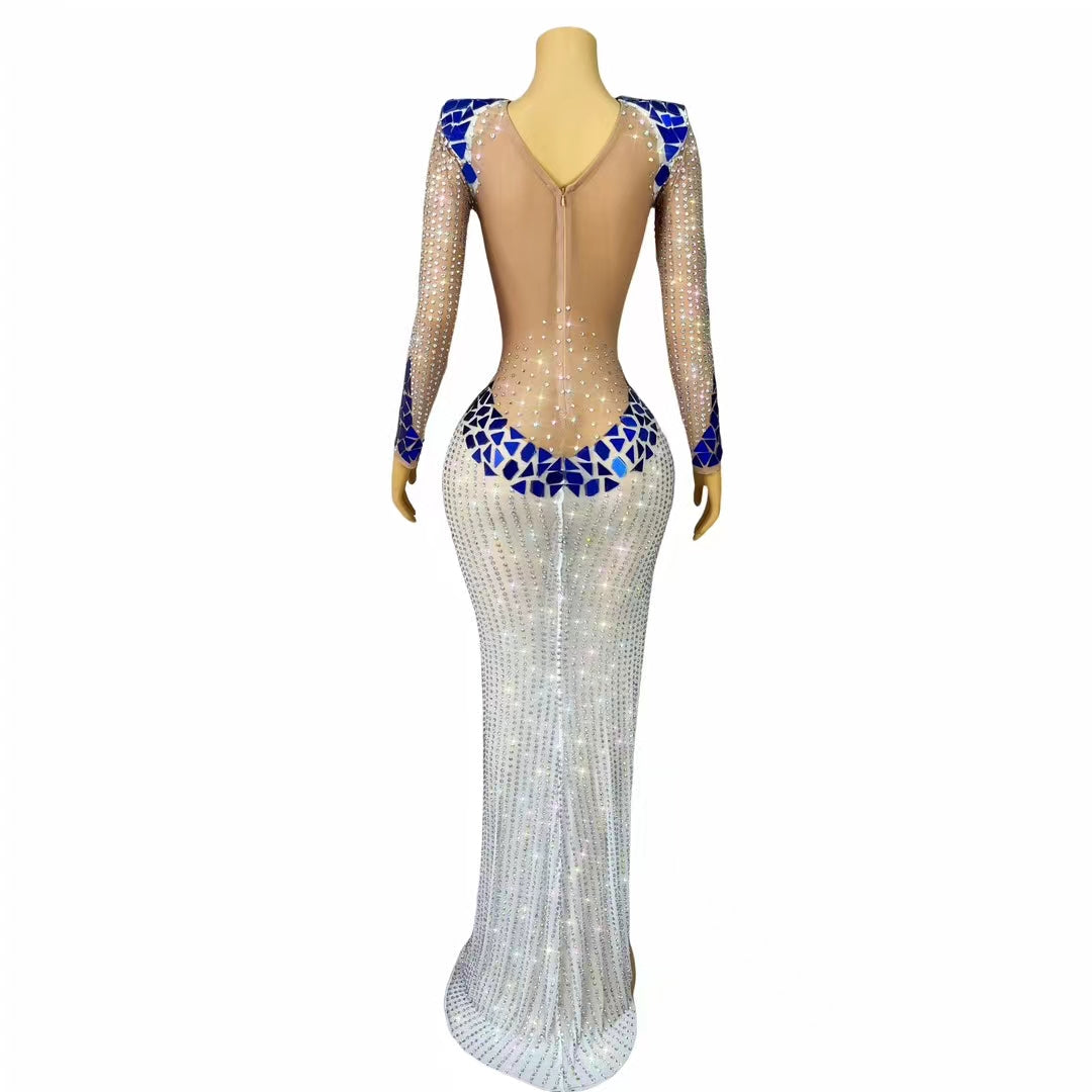 CELESINYI Jiaochajing Crystal Blue Mirror Mermaid Gown