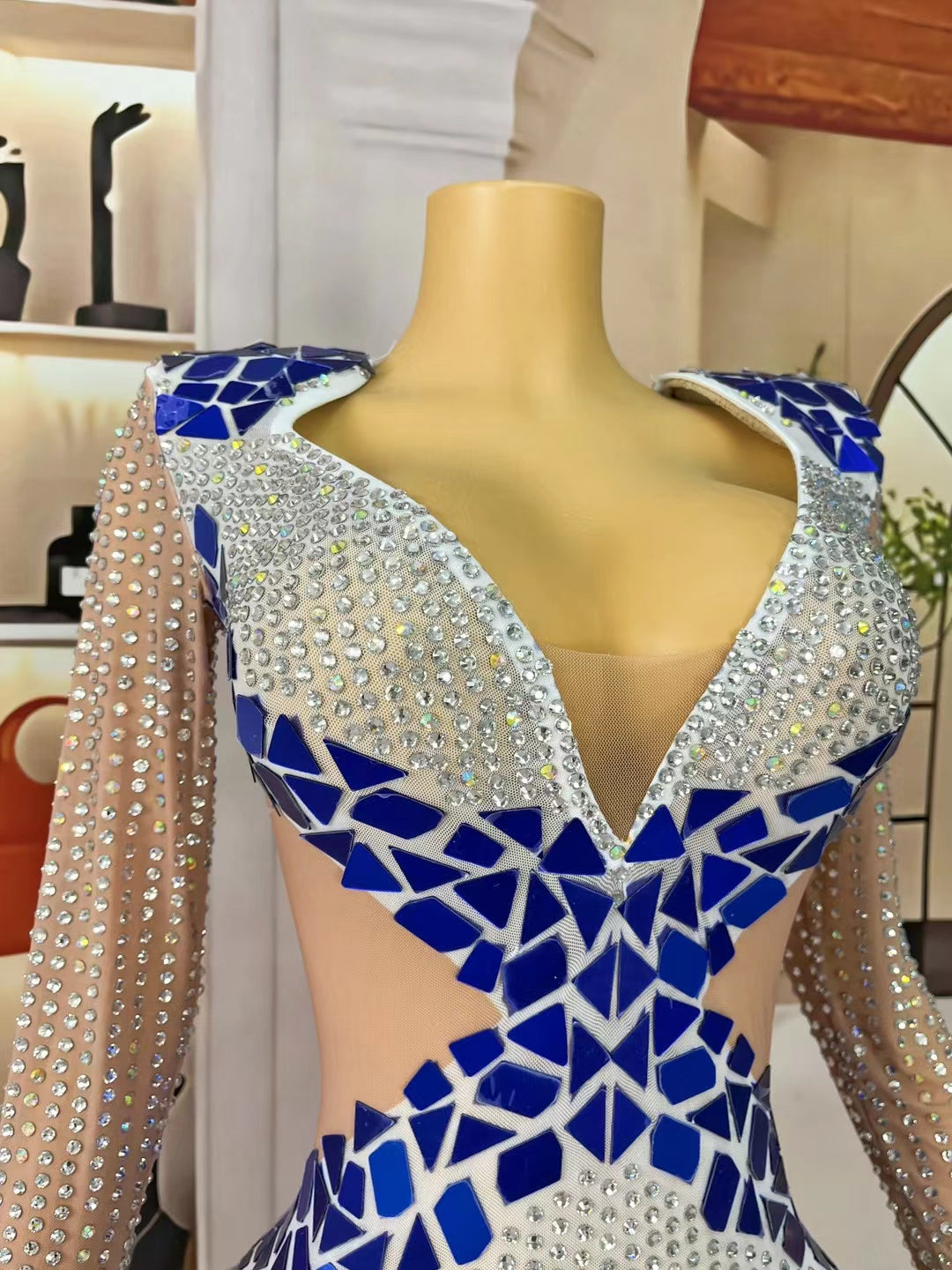 CELESINYI Jiaochajing Crystal Blue Mirror Mermaid Gown