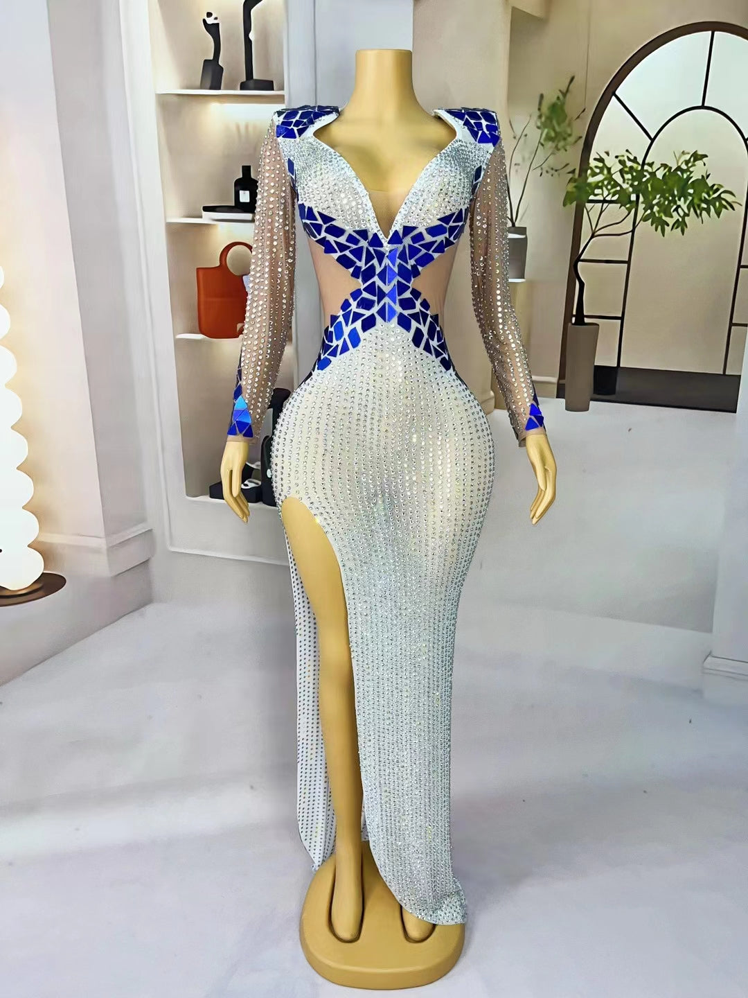 CELESINYI Jiaochajing Crystal Blue Mirror Mermaid Gown