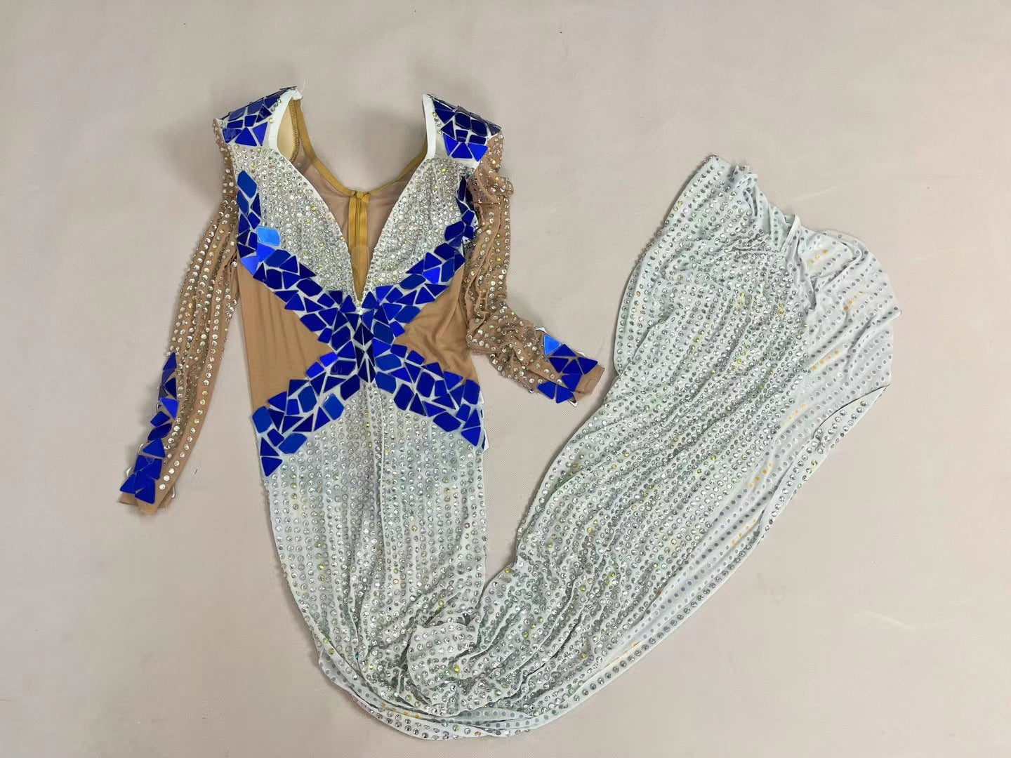 CELESINYI Jiaochajing Crystal Blue Mirror Mermaid Gown