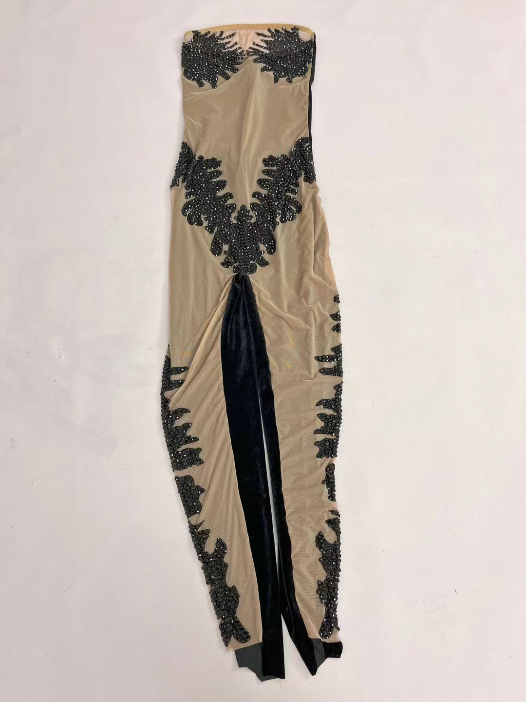 CELESINYI Heixionghua Crystal Black Beaded Catsuit