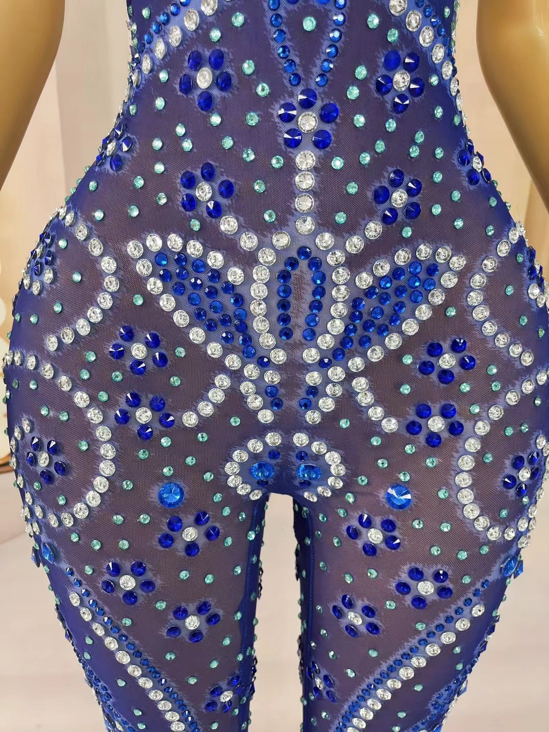 CELESINYI Hualianye Crystal Royal Blue Catsuit